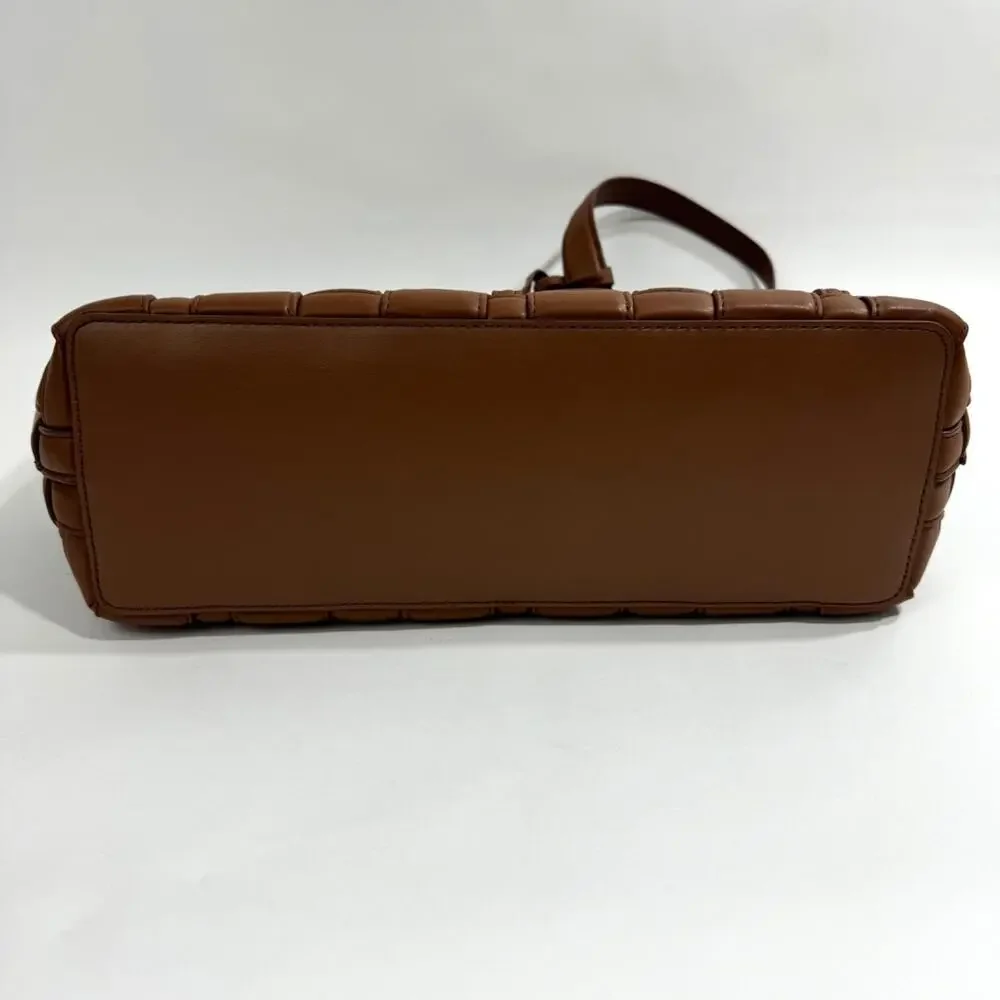 Michael Kors Brown Leather Unlined Snap Closure Ivy Medium Woven Tote Bag - Picture 6 of 11
